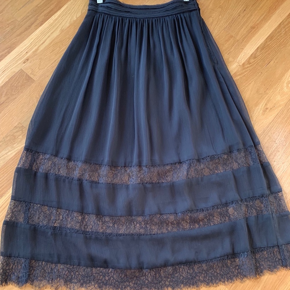 Black lace and crepe textured maxi skirt